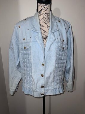VTG Peter Popovitch Light Wash Denim Jacket Petite Med Gold Coin Button 80s